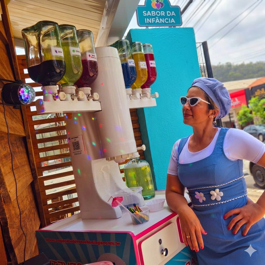 Máquina de sorvete americano com sabores coloridos em evento
